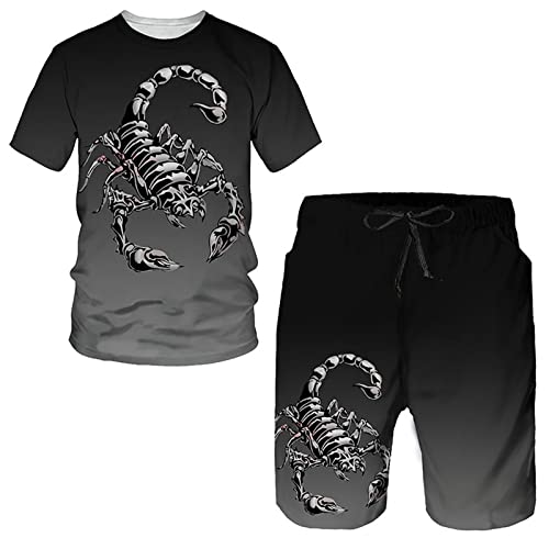 Herren Skorpion Tier 3D-gedrucktes T-Shirt und Shorts Set Sommer Trainingsanzug Zweiteiliges Set Casual Outdoor Sportbekleidung T-Shirts Anzug von kewing