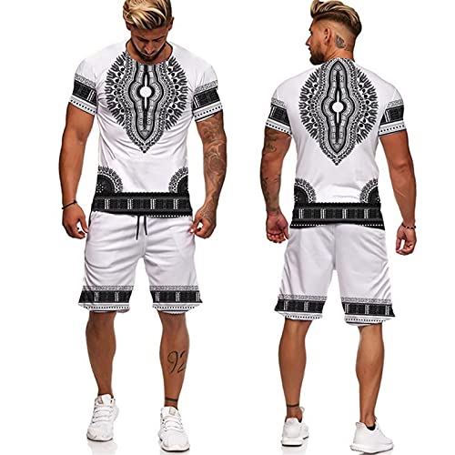 Herren Sommer Trainingsanzug African Dashiki Bedrucktes T-Shirt und Shorts Set Lässiger Sportanzug von kewing