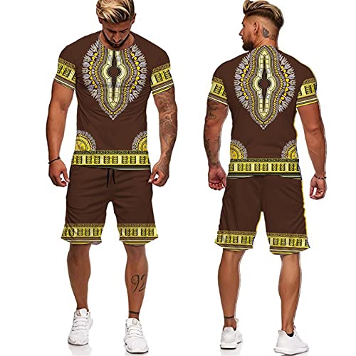 Herren Sommer Trainingsanzug African Dashiki Bedrucktes T-Shirt und Shorts Set Lässiger Sportanzug von kewing