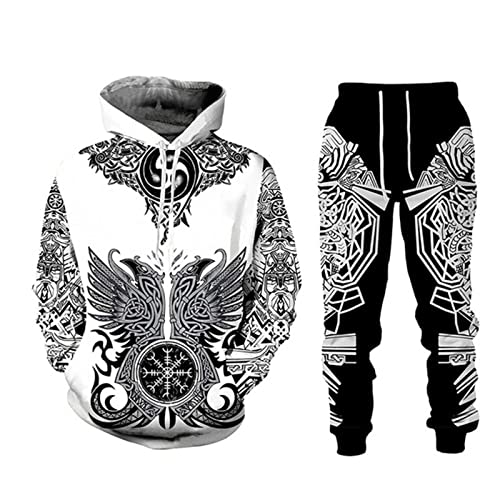 Herren Trainingsanzug 2 Stück Set Viking Warrior 3D gedruckte Kapuzenpullover und Jogginghose Mode Freizeit Sweatshirt Anzüge von kewing