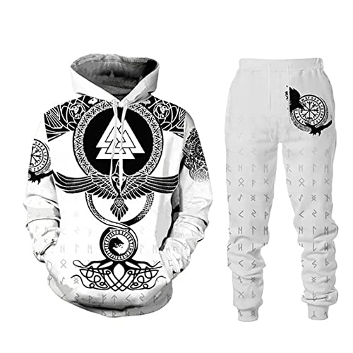 Herren Trainingsanzug 2 Stück Set Viking Warrior 3D gedruckte Kapuzenpullover und Jogginghose Mode Freizeit Sweatshirt Anzüge von kewing