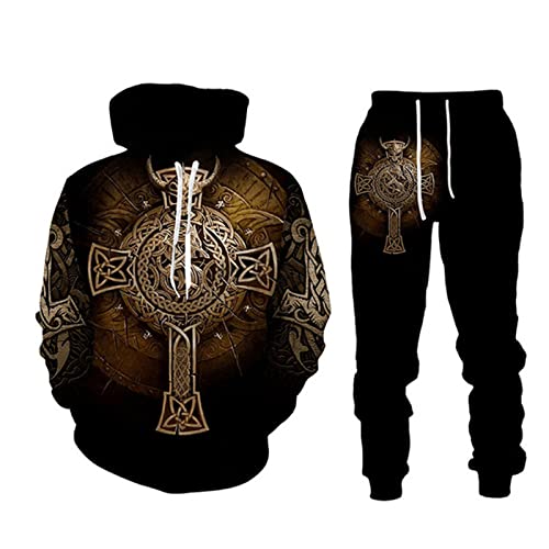 Herren Trainingsanzug 2 Stück Set Viking Warrior 3D gedruckte Kapuzenpullover und Jogginghose Mode Freizeit Sweatshirt Anzüge von kewing