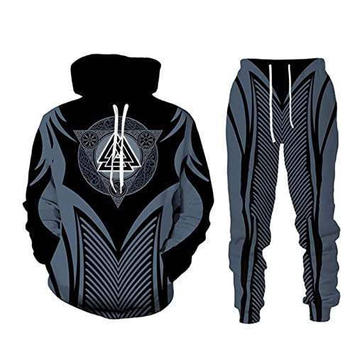 Herren Trainingsanzug 2 Stück Set Viking Warrior 3D gedruckte Kapuzenpullover und Jogginghose Mode Freizeit Sweatshirt Anzüge von kewing