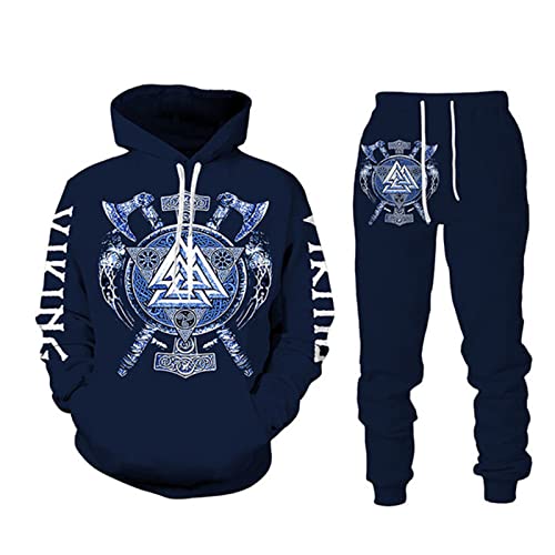 Herren Trainingsanzug 2 Stück Set Viking Warrior 3D gedruckte Kapuzenpullover und Jogginghose Mode Freizeit Sweatshirt Anzüge von kewing