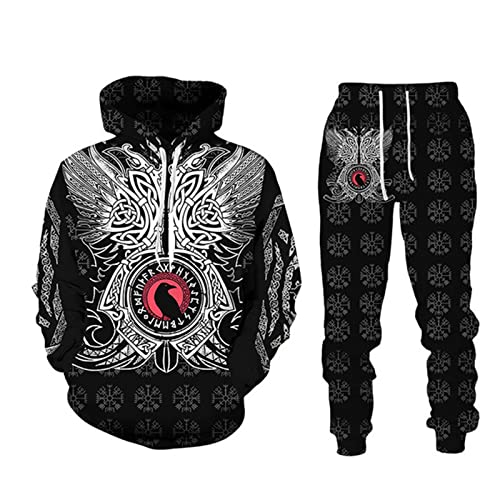 Herren Trainingsanzug 2 Stück Set Viking Warrior 3D gedruckte Kapuzenpullover und Jogginghose Mode Freizeit Sweatshirt Anzüge von kewing