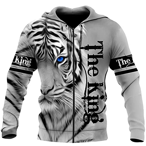 kewing Herren Viking Hoodies Casual 3D Animal Tiger Print Sweatshirt Zip Pullover Jacke, L von kewing