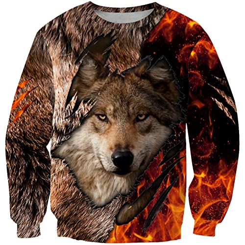 Herren Viking Pullover Sweatshirt Mode Viking Animal Wolf 3D Print Rundhals Pullover Langarm T-Shirt von kewing