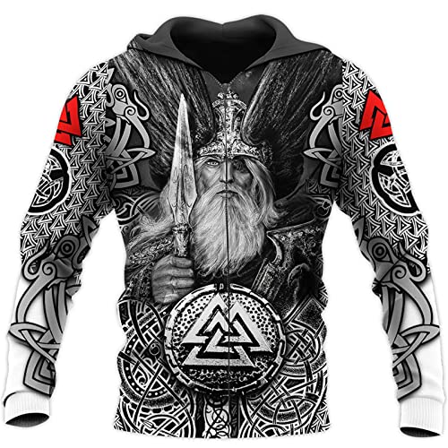 Herren Viking Zip Hoodie Nordische Mythologie Viking Tattoos Printed Sweatshirt Unisex Zip Pullover Lässige Strickjacke mit Taschen von kewing