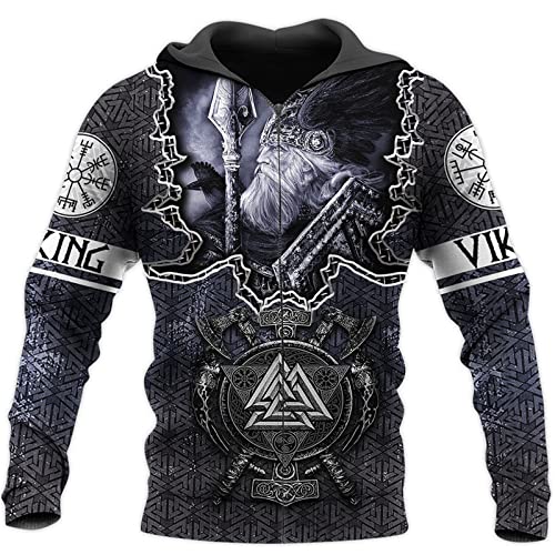 Herren Viking Zip Hoodie Nordische Mythologie Viking Tattoos Printed Sweatshirt Unisex Zip Pullover Lässige Strickjacke mit Taschen von kewing