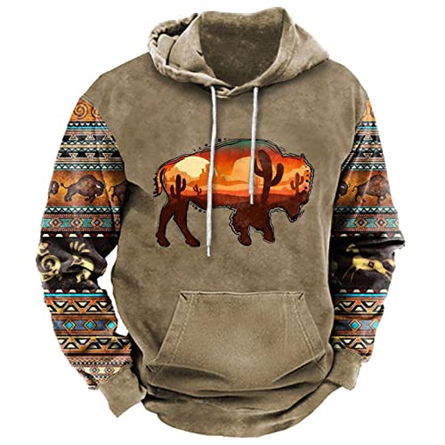 Herren Western Aztec Ethnic Style Hoodie Langarm Athletik Pullover Sweatshirt mit Tasche von kewing