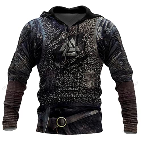 Herren Wikinger Hoodie Hip Hop Wikinger Tattoo 3D gedruckt Pullover Langarm Sweatshirt Casual Jacke Mantel von kewing