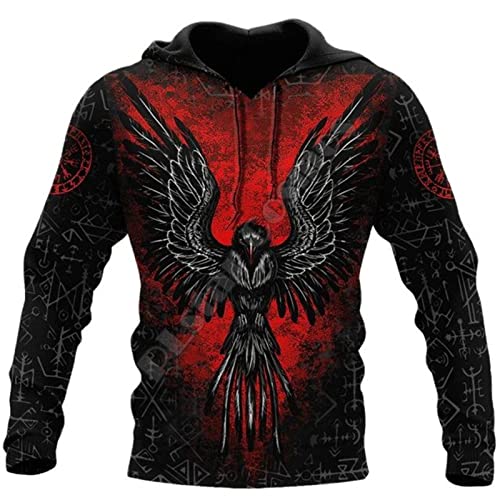 Herren Wikinger Hoodie Mode Casual Viking Tattoo 3D gedruckte Langarm Sweatshirt Pullover Jacke Mantel von kewing