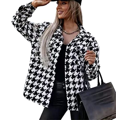 Karierter Wollmantel für Herbst und Winter Mode beiläufiger lockerer Karierter Wollmantel mit Hahnentritt-Muster von kewing