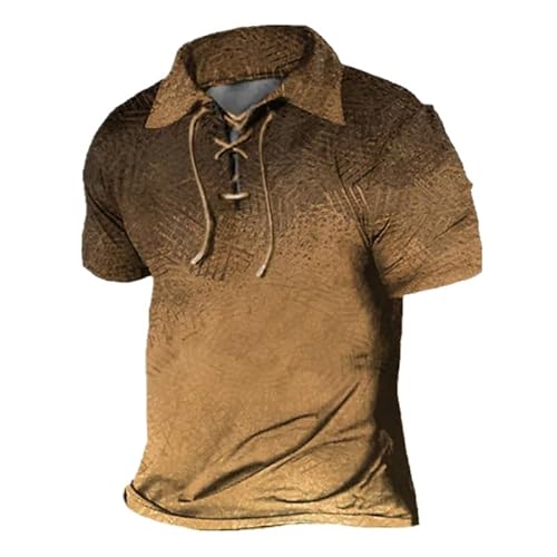 Kurzarm-Poloshirt mit V-Ausschnitt für Herren mit Schnürung Vintage Gradient Muster Polo T Shirt Retro Biker Motorrad Distressed Shirt Outdoor Pullover Tops von kewing