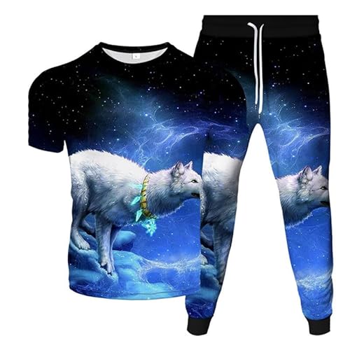 Sommer Trainingsanzug für Männer Animal Wolf 3D gedrucktes T-Shirt + Jogginghose Set Lässiges Zweiteiler-Set Streetwear von kewing