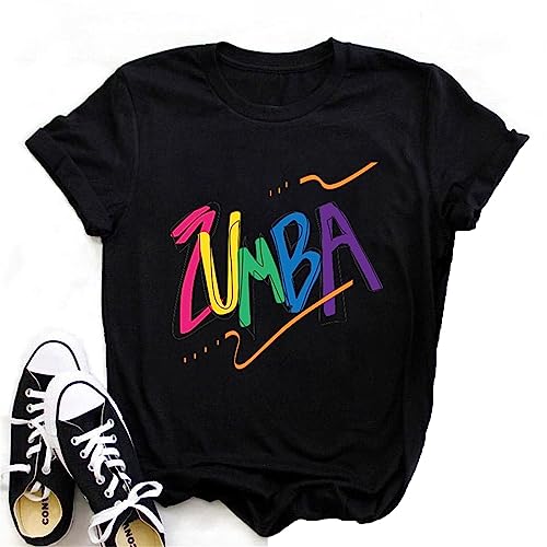 T-Shirt für Frauen Zumba Bedruckte Kurze Ärmel Rundhals-Rollärmel lässiges Oberteil für Zumba-Kurse Tanz-Fitness-Training von kewing