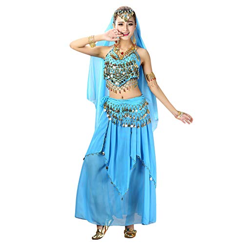 kewing 4 Stück Damen Frauen Bauchtanz Professionel Kostüm Set Indischer Tanz Performance Outfit Anzug von kewing