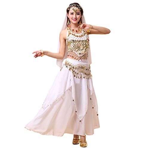 kewing 4 Stück Damen Frauen Bauchtanz Professionel Kostüm Set Indischer Tanz Performance Outfit Anzug von kewing