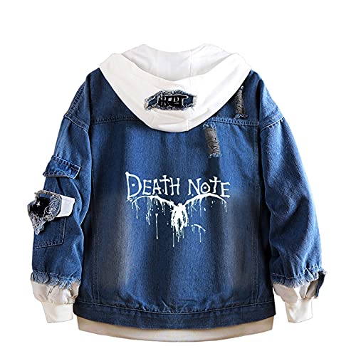 kewing Anime Death Note Langarm-KapuzenjackeKIRA Yagami leichte gefälschte Zweiteilige Jacke Jeansjacke für Männer und Frauen von kewing