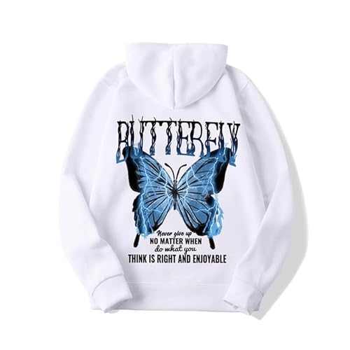 kewing Damen Blau Schmetterling Grafik Hoodie Gothic Kapuzensweatshirt Langarm Pullover Sportjacke mit Tasche von kewing
