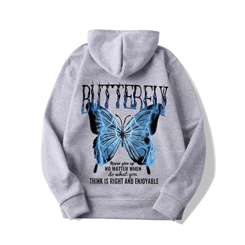 kewing Damen Blau Schmetterling Grafik Hoodie Gothic Kapuzensweatshirt Langarm Pullover Sportjacke mit Tasche von kewing
