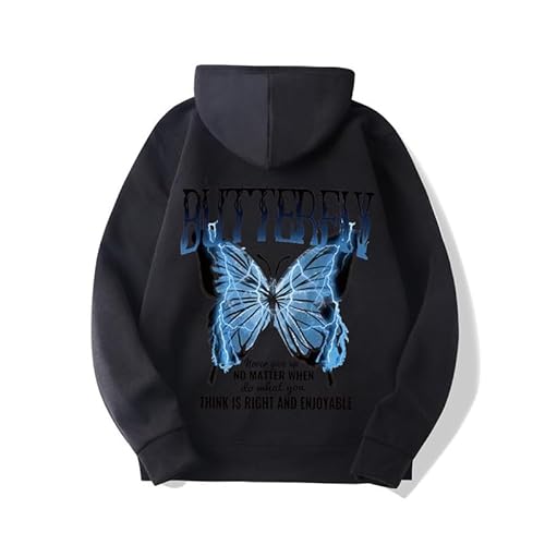kewing Damen Blau Schmetterling Grafik Hoodie Gothic Kapuzensweatshirt Langarm Pullover Sportjacke mit Tasche von kewing