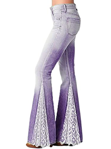 kewing Damen Lace Stitching Jeans Mode Hipster Flared Jeans Retro Jeans von kewing