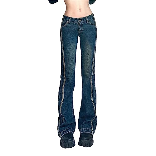 kewing Damen Y2K Niedrig tailliert/Hoch tailliert Distressed Waschbar Weit geschnittene Micro Flared Jeans Casual Loose Vintage E-Girl Denim Hosen Streetwear von kewing