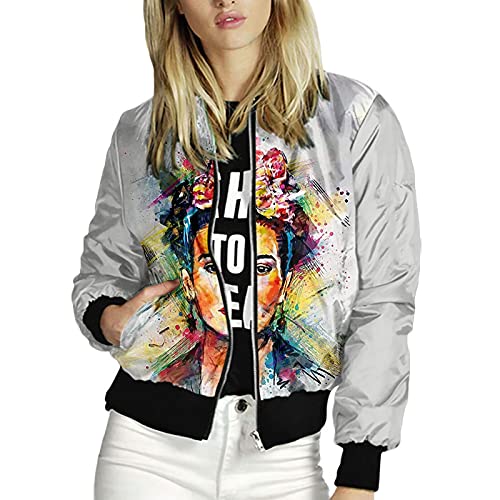 kewing Frauen Ölgemälde Bedruckte Jacke - Leichte Langarm Reißverschluss Baseball Jacke Kurze Jacke Bomberjacke Outwear kewing Frauen Ölgemälde Bedruckte Jacke - Leichte Langarm Reißverschluss Baseball Jacke Kurze Jacke Bomberjacke Outwear von kewing
