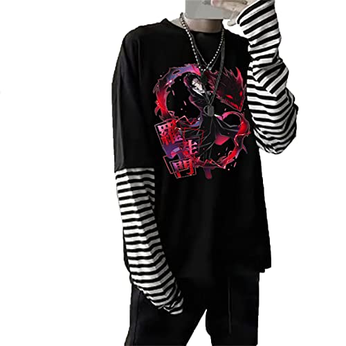 kewing Harajuku Anime Bungou Stray Dogs T-Shirts Ryunosuke Akutagawa Cartoon Herbst Patchwork gestreiftes Langarm T-Shirt von kewing