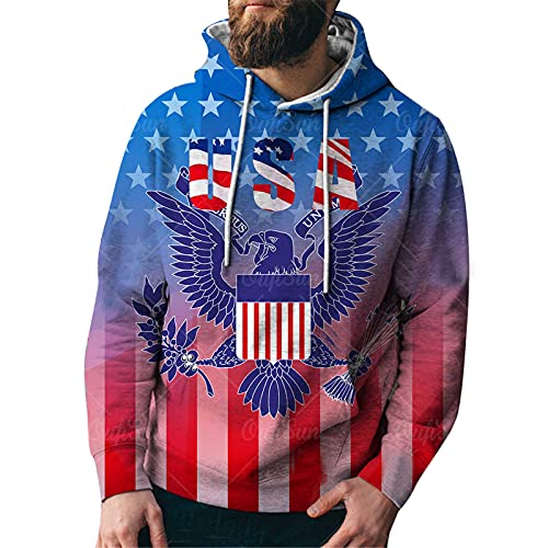 kewing Herren 3D Digital Print Hoodies USA Flagge bedrucktes Sweatshirt Totenkopf Print Personalisiertes Langarm Sweatshirt Herren/Damen Neuheit Streetwear Kordelzug mit Tasche von kewing