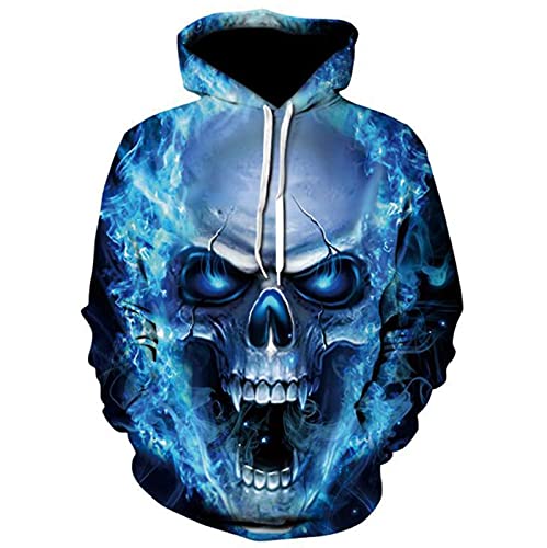 kewing Herren 3D Drucke Pullover Atmungsaktive Hoodies Totenkopf gemusterte Kapuzen Sweatshirts S M L XL 2XL 3XL 4XL von kewing