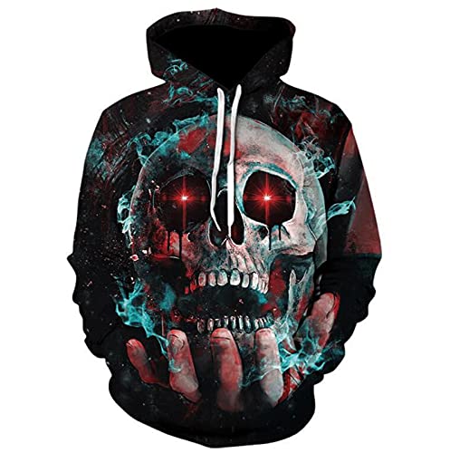 kewing Herren 3D Drucke Pullover Atmungsaktive Hoodies Totenkopf gemusterte Kapuzen Sweatshirts S M L XL 2XL 3XL 4XL von kewing