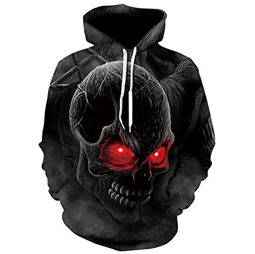 kewing Herren 3D Drucke Pullover Atmungsaktive Hoodies Totenkopf gemusterte Kapuzen Sweatshirts S M L XL 2XL 3XL 4XL von kewing