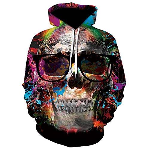 kewing Herren 3D Drucke Pullover Atmungsaktive Hoodies Totenkopf gemusterte Kapuzen Sweatshirts S M L XL 2XL 3XL 4XL von kewing