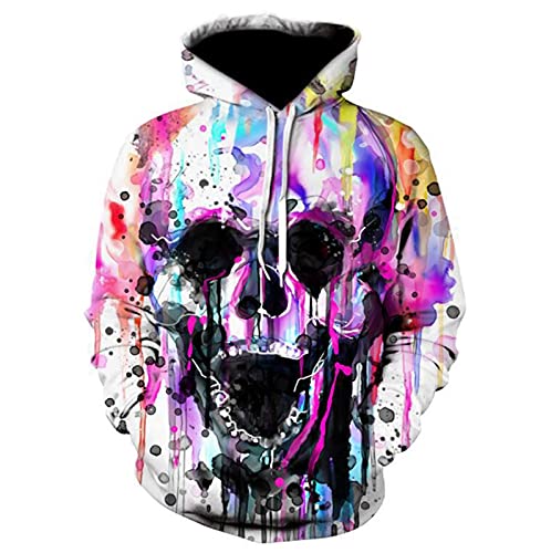 kewing Herren 3D Drucke Pullover Atmungsaktive Hoodies Totenkopf gemusterte Kapuzen Sweatshirts S M L XL 2XL 3XL 4XL von kewing