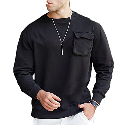 kewing Herren Basic Brusttaschen Sweatshirt Rundhals Langarm Pullover Top von kewing