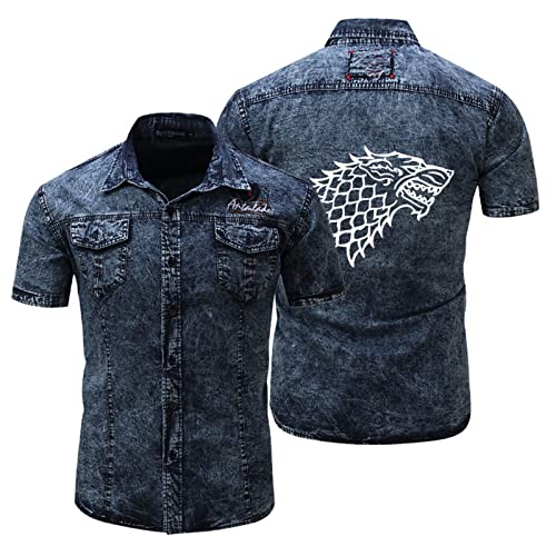 kewing Herren Baumwolle Jeanshemd Retro 3D Tier Grafikdruck Jeansjacken Mode Lässige Kurzarmhemd Tops von kewing