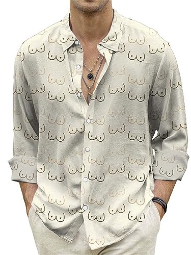 kewing Herren Halloween Hemden Lustige Nippel Bedruckte Button Down Hemden Lässige Langarm Tops Herbst Urlaubshemd von kewing