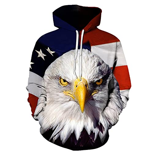kewing Herren Hoodie American Flags Print Pullover Weißkopfseeadler 3D Print Sweatshirts mit Kanga Tasche von kewing