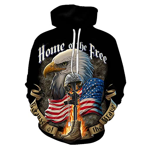 kewing Herren Hoodie American Flags Print Pullover Weißkopfseeadler 3D Print Sweatshirts mit Kanga Tasche von kewing
