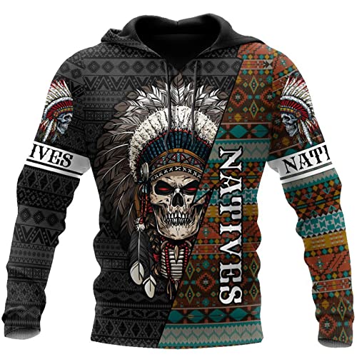 kewing Herren Hoodies 3D Gedruckter Native American Indian Printed Pullover Langarm Kapuzenpulli mit Taschen von kewing