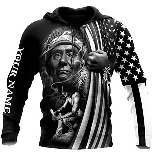 kewing Herren Hoodies Native American Indian 3D Printed Pullover Langarm Kapuzen Sweatshirt mit Taschen von kewing