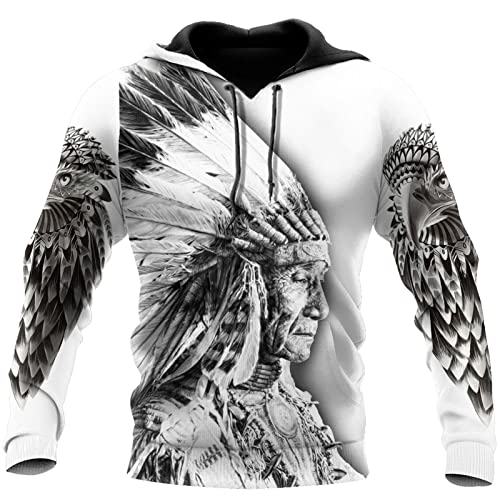 kewing Herren Hoodies Native American Indian 3D Printed Pullover Langarm Kapuzen Sweatshirt mit Taschen von kewing