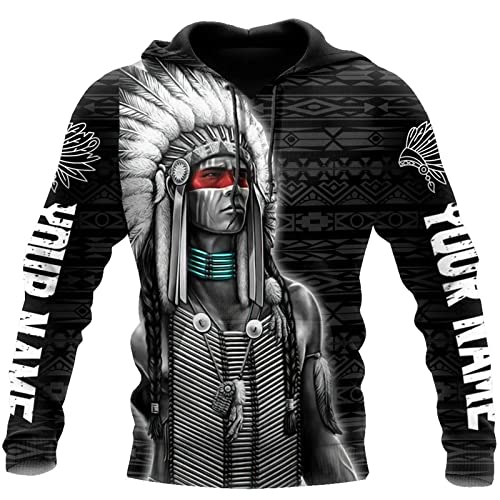 kewing Herren Hoodies Native American Indian 3D Printed Pullover Langarm Kapuzen Sweatshirt mit Taschen von kewing