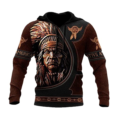 kewing Herren Hoodies Native American Indian 3D Printed Pullover Langarm Kapuzen Sweatshirt mit Taschen von kewing