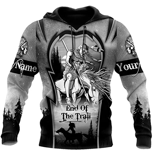 kewing Herren Hoodies Native American Indian 3D Printed Pullover Langarm Kapuzen Sweatshirt mit Taschen von kewing