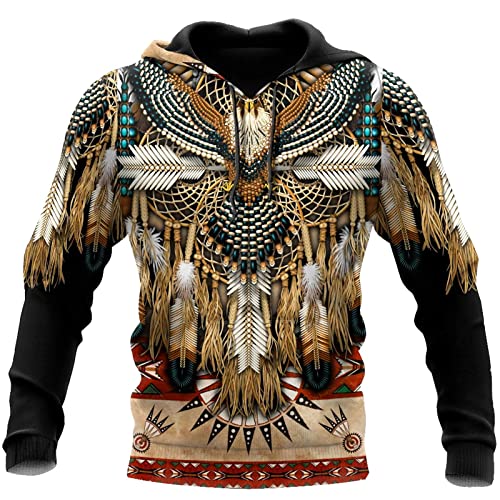 kewing Herren Hoodies Native American Indian 3D Printed Pullover Langarm Kapuzen Sweatshirt mit Taschen von kewing