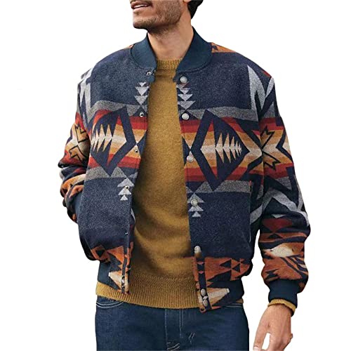 kewing Herren Jacke mit geometrischem Muster, Langarm, Button-Down-Mantel mit Stehkragen und Taschen von kewing