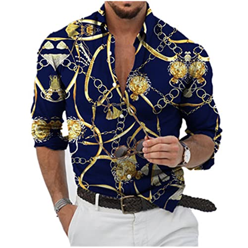 kewing Herren Luxus bedrucktes Hemd Casual Barock Bankett Slim Fit Bluse Casual Button Down Langarmhemden Top von kewing